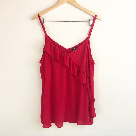 Torrid Red Georgette Asymmetrical Ruffle Cami Top - Picture 5 of 8